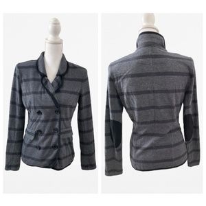 Preppy Sailor Double Breasted Stripped Jersey Jacket Blazer with Elbow Patches M